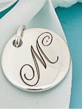 NwotTiffany&CO Initial 'M' Engraved Monogram Round Silver Charm Pendant Retired